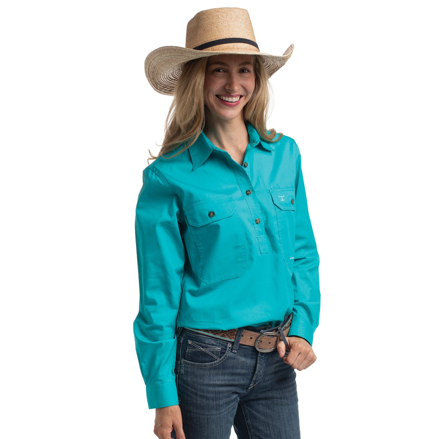Just Country Jahna 1/2 Button Workshirt - Turquoise