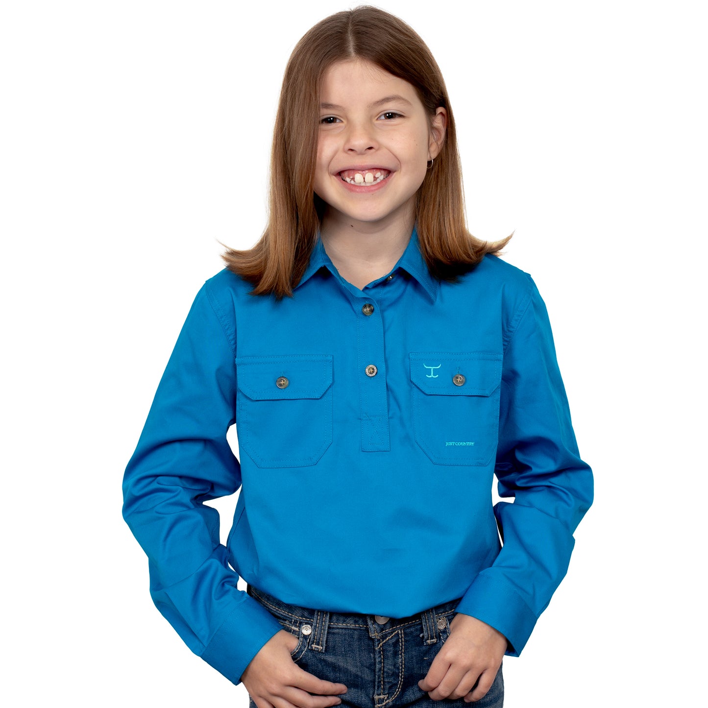 Just Country Kenzie 1/2 Button Workshirt - Blue Jewel