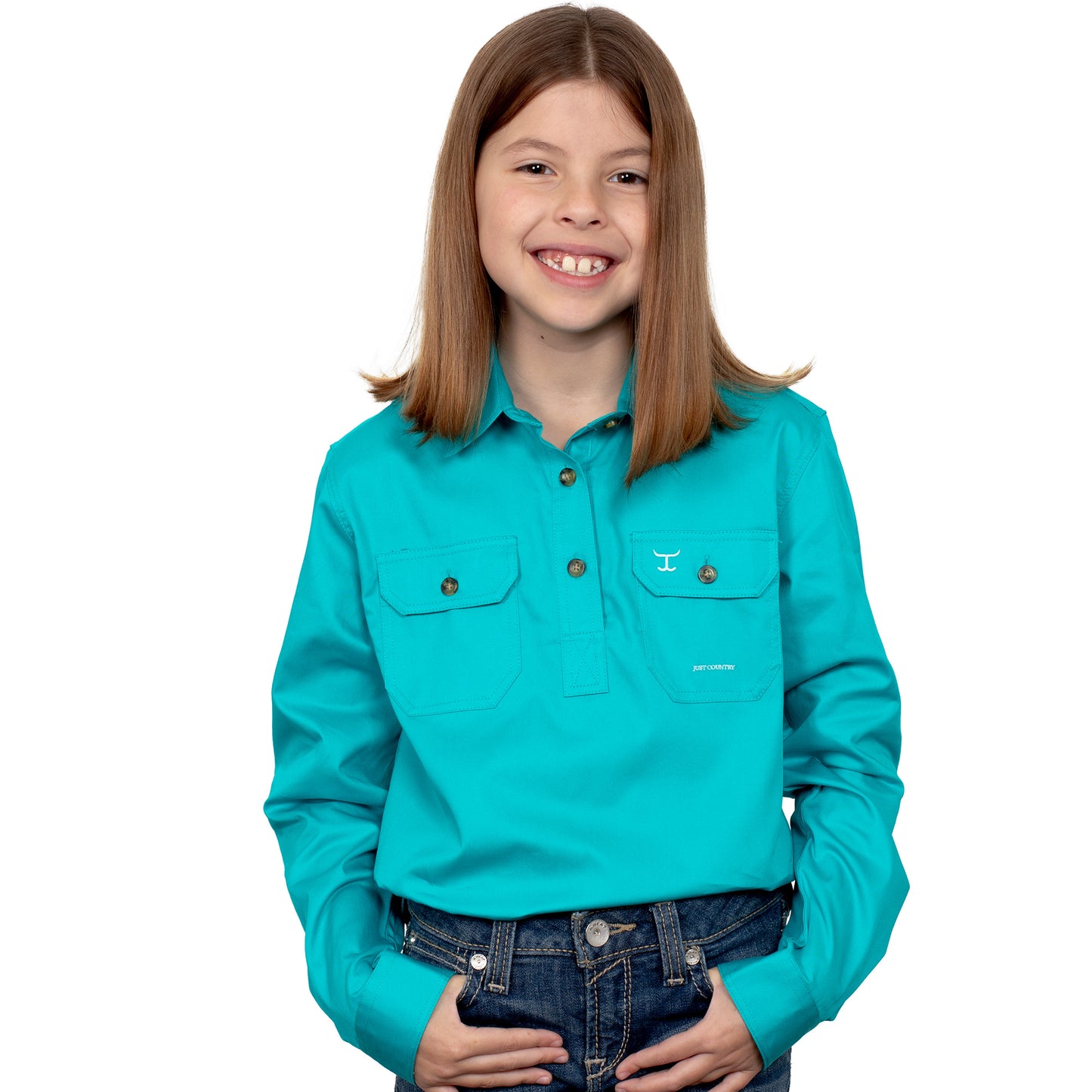 Just Country Kenzie 1/2 Button Workshirt - Turquoise