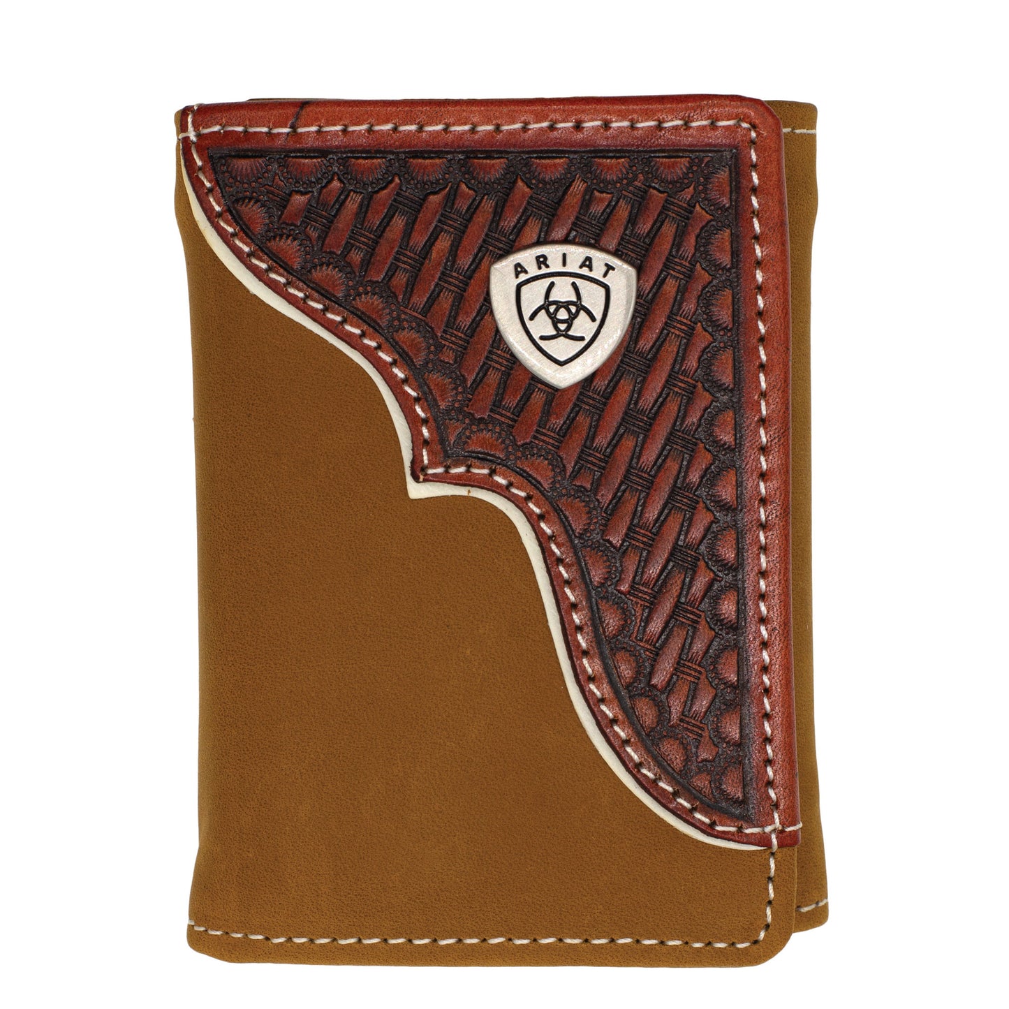 Ariat Tri-Fold Light Tan with Basket Weave Overlay Wallet