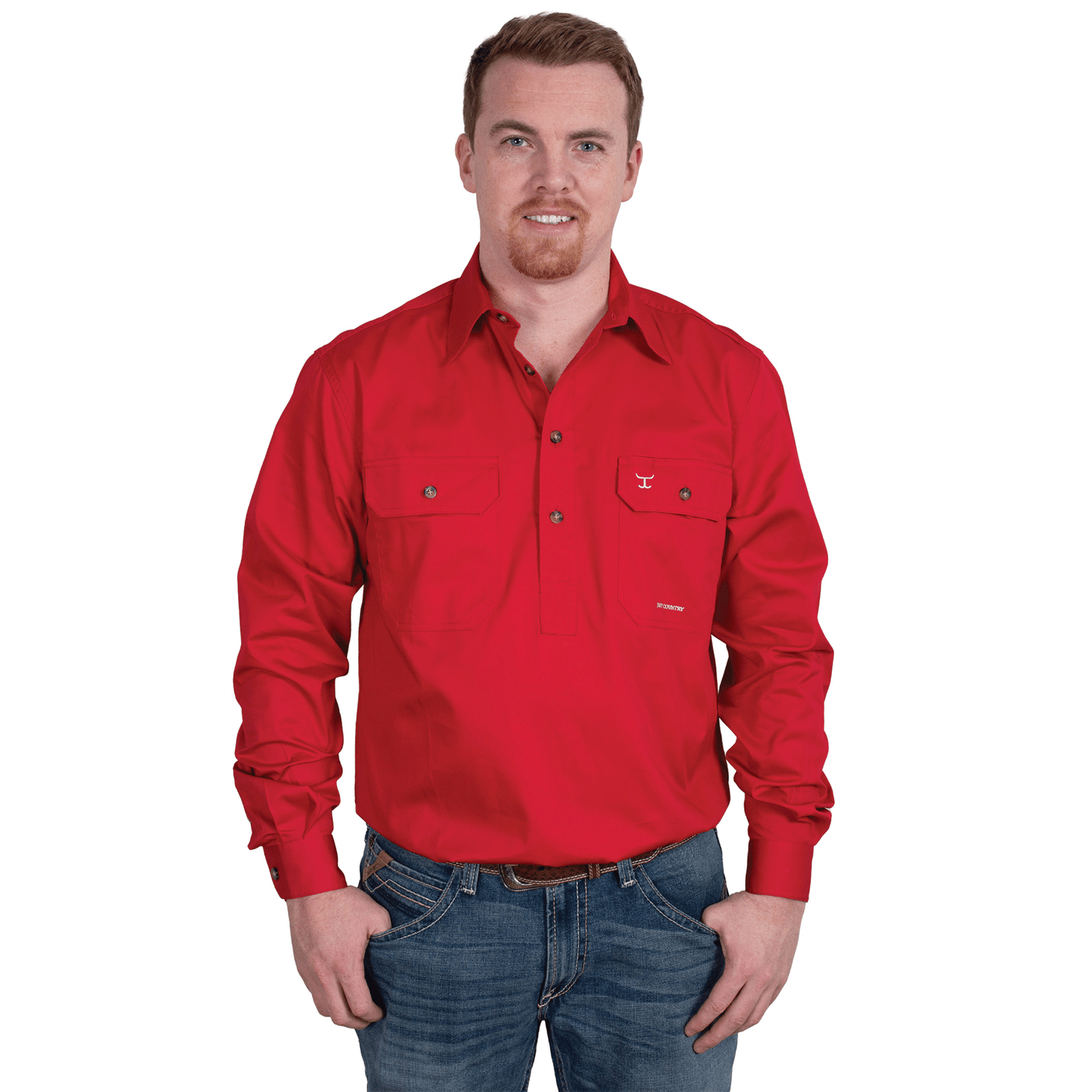 Just Country Cameron 1/2 Button Workshirt - Chilli