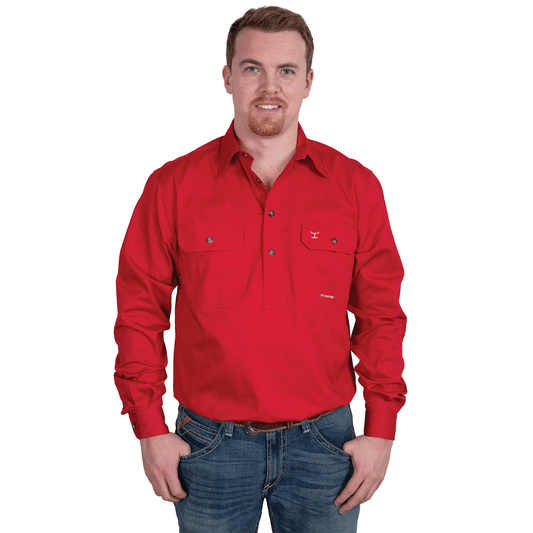 Just Country Cameron 1/2 Button Workshirt - Chilli