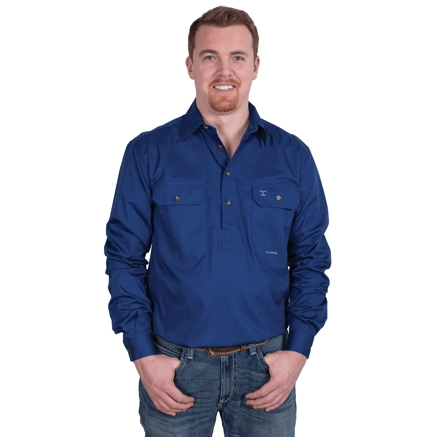 Just Country Cameron 1/2 Button Workshirt - Cobalt